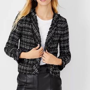 Ann Taylor Fringe Tweed Cardigan Jacket Size 14